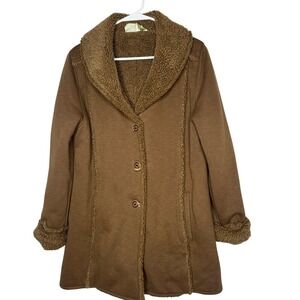 Vintage Eddie Bauer Sherpa Lined Faux‎ Suede Penny Lane Coat Brown Sz M Retro